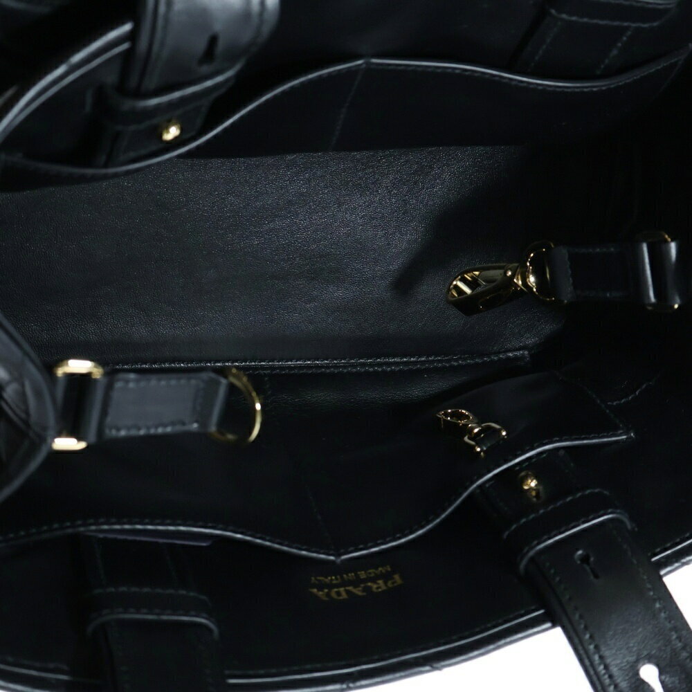 Prada Plate Triangle Handbag Leather Black Logo Shoulder Bag Quilted - Picture 4 of 6